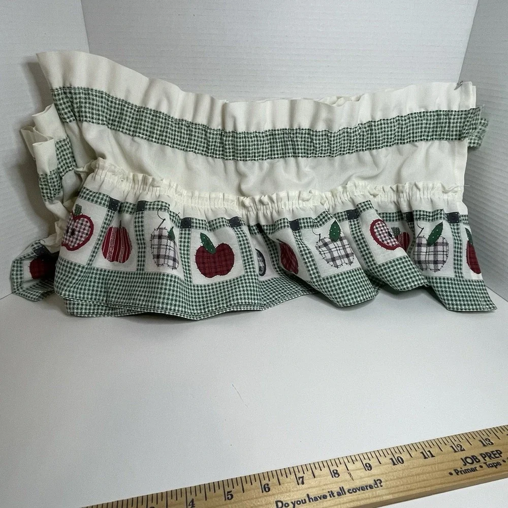 Vintage Apple Valance Short Curtain 4 Valances Green Red Farmhouse Country Cabin